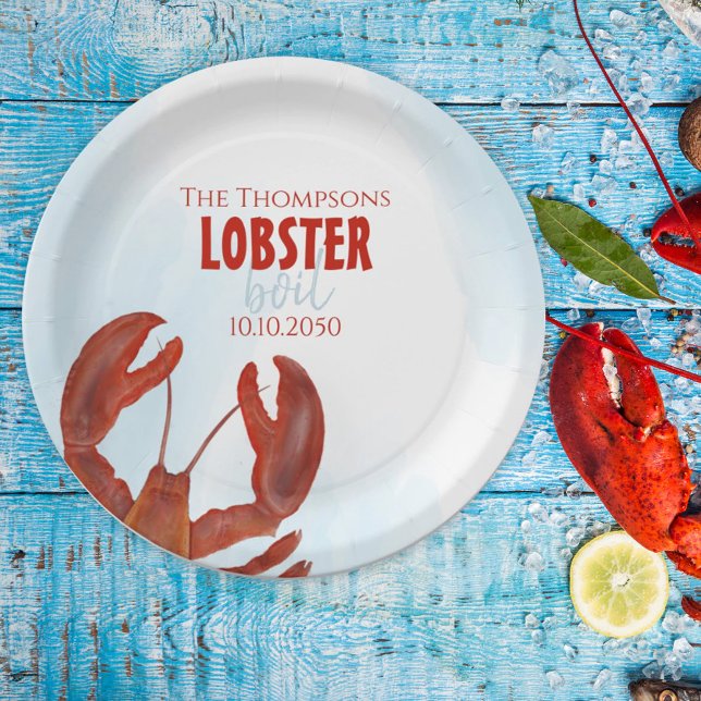 Watercolor Modern Rustic Elegant Lobster Boil Paper Plate (Creator Uploaded)