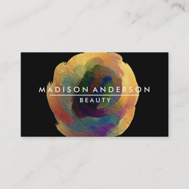 Watercolor Modern Simple Classic Black Gold Beauty Business Card (Front)