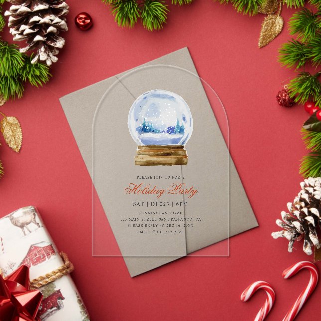 Watercolor Modern Snow Globe Holiday Party Acrylic Invitations (Insitu (Holiday))