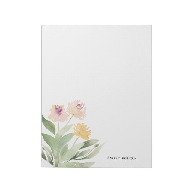 Watercolor Modern Springtime Floral Greenery Notepad (Rotated)
