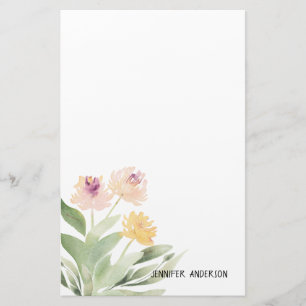 Watercolor Modern Springtime Floral Greenery Stationery