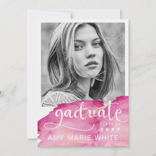 Watercolor Modern Stylish Script Photo Graduation Invitation (Front)