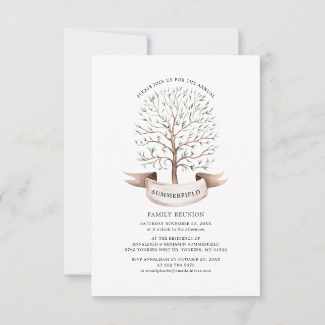 Watercolor Modern Tree Annual Family Reunion  Invitation (Front)