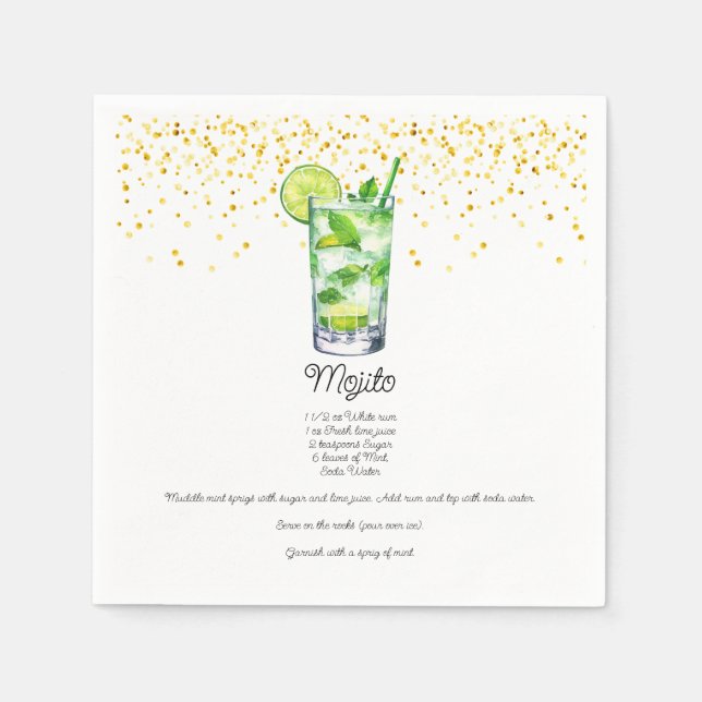 Watercolor Mojito Custom Drink Recipe Napkin (Front)