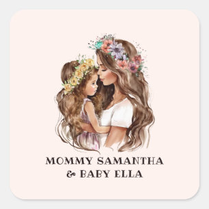 Watercolor Mom and Daughter (2) Square Sticker