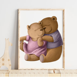 Watercolor Momma and Daddy Bear Bear Wall Print