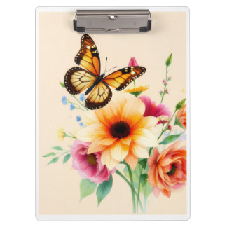 Watercolor Monarch Butterfly and Floral Spiral Not Clipboard