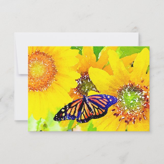 Watercolor Monarch Butterfly and Sunny Sunflowers Thank You Card (Front)