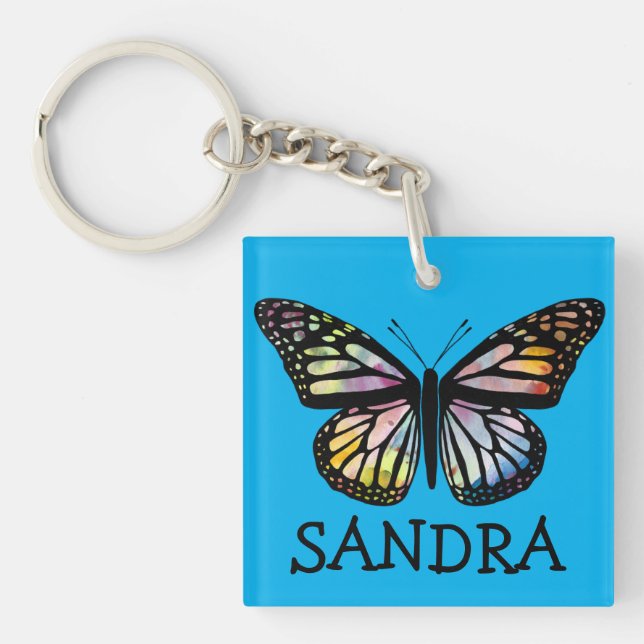 Watercolor Monarch Butterfly blue CUSTOMIZE IT Key Ring (Front)