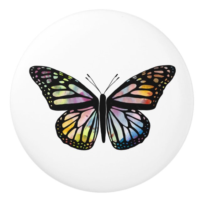 Watercolor Monarch Butterfly Colourful Ceramic Knob (Front)