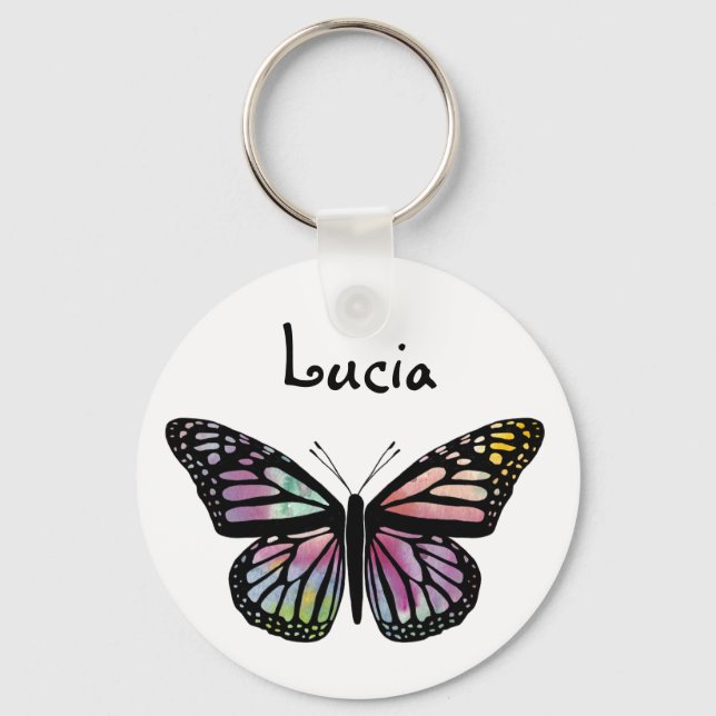 Watercolor Monarch Butterfly CUSTOMIZE IT Key Ring (Front)