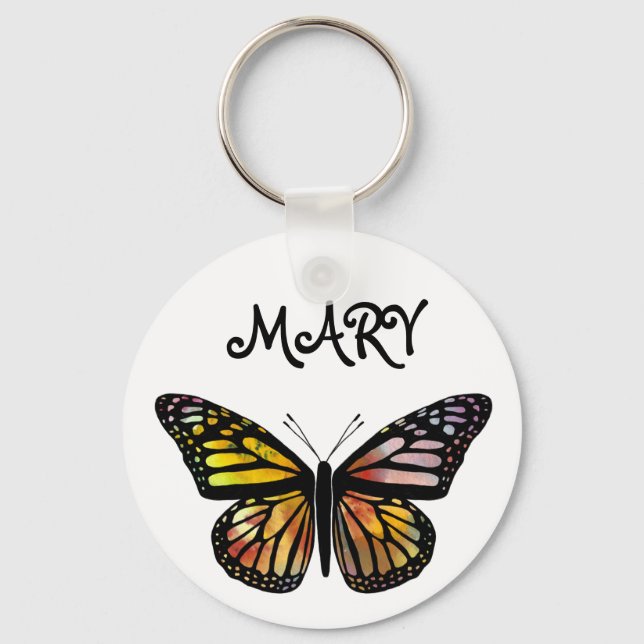 Watercolor Monarch Butterfly CUSTOMIZE IT Key Ring (Front)