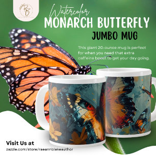 Watercolor Monarch Butterfly Jumbo Mug