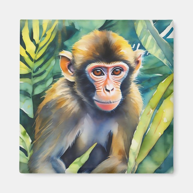 Watercolor Monkey Animal Magnet (Front)