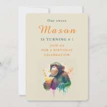 Watercolor Monkey - Birthday Invitation Card