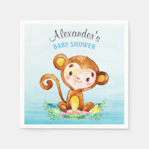 Watercolor Monkey Boy Baby Shower Napkin
