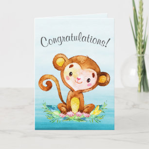 Watercolor Monkey Boy Congratulations Card