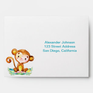 Watercolor Monkey Boy Envelope