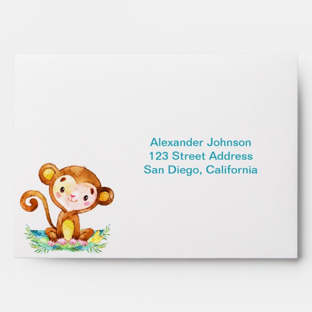Watercolor Monkey Boy Envelope (Front)