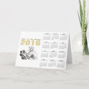 Watercolor Monkey Chinese New year 2016 Calendar Holiday Card