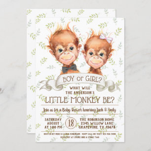Watercolor Monkey Gender Reveal Invitation
