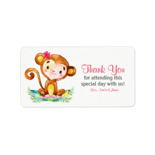 Watercolor Monkey Girl Thank You Label
