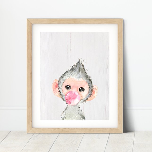 Watercolor Monkey Safari Bubble Nursery Art Print (Creator Uploaded)
