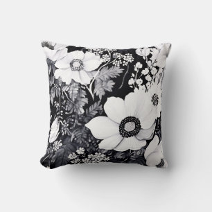 Watercolor Monochrome Garden with Intricate Floral Cushion