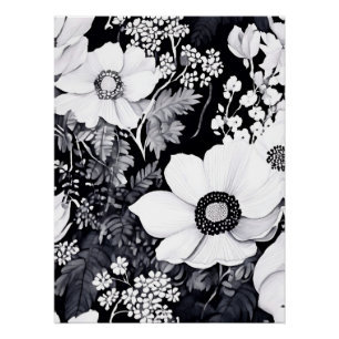 Watercolor Monochrome Garden with Intricate Floral Poster