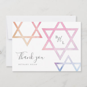 Watercolor Monogram Bat Mitzvah Thank You Card