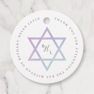Watercolor Monogram Bat Mitzvah Thank You Favour Tags