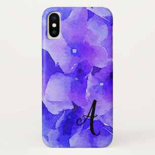 Watercolor Monogram  Blue & Purple Flower iPhone X Case