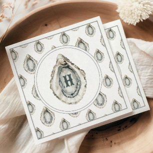 Watercolor Monogram Coastal Oyster Napkin