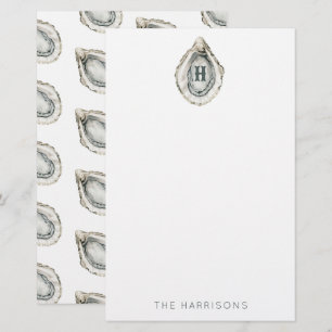 Watercolor Monogram Coastal Oyster Stationery