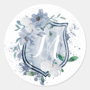 Watercolor Monogram Crest Wedding Sticker