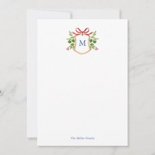 Watercolor Monogram crest with greenery Card