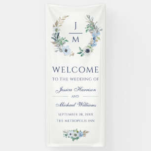 Watercolor Monogram Elegant Floral Wreath Wedding Banner