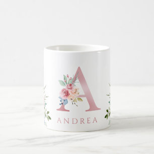Watercolor Monogram Floral Letter A Coffee Mug