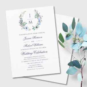 Watercolor Monogram Floral Wreath Wedding Invitation