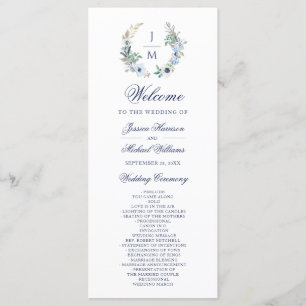 Watercolor Monogram Floral Wreath Wedding Programme