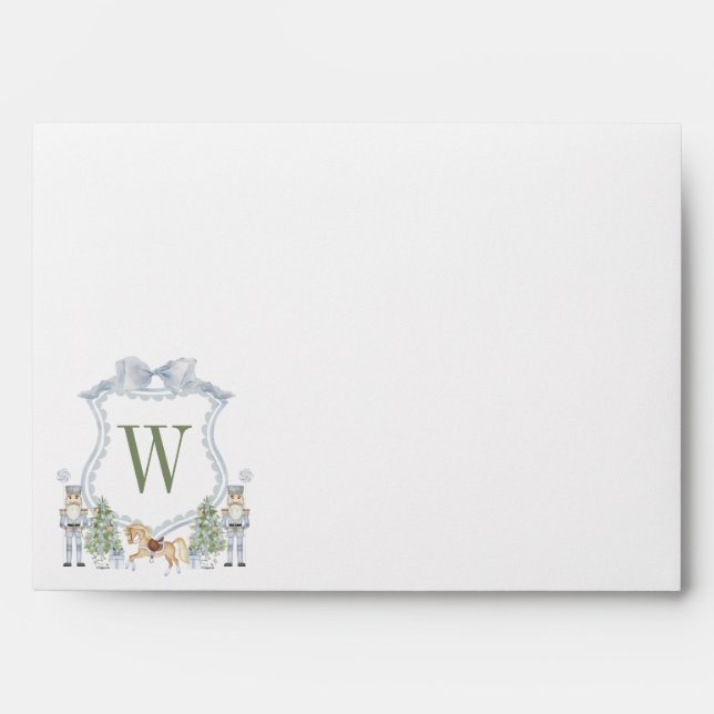 Watercolor Monogram Initial Nutcracker Crest Gift Envelope (Front)