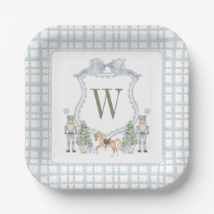 Watercolor Monogram Initial Nutcracker Crest Gift Paper Plate