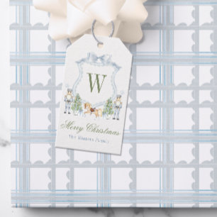 Watercolor Monogram Initial Nutcracker Crest Gift Tags