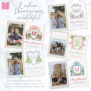Watercolor Monogram Initial Nutcracker Crest Holiday Card