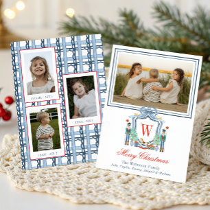Watercolor Monogram Initial Nutcracker Crest Photo Holiday Card