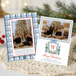 Watercolor Monogram Initial Nutcracker Crest Photo Holiday Card