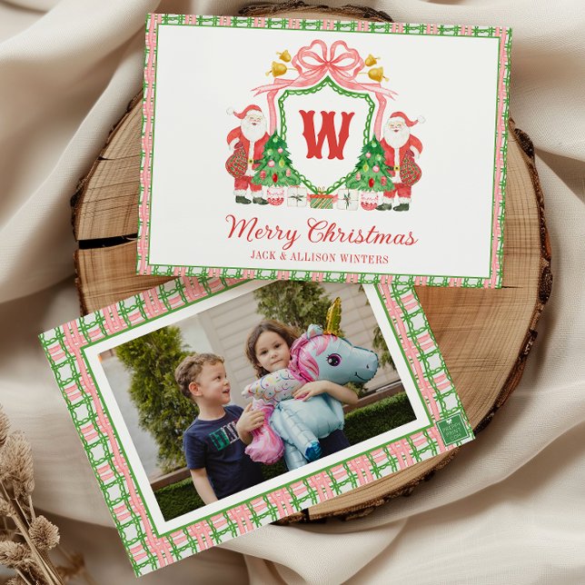 Watercolor Monogram Initial Santa Crest Holiday Card (Creator Uploaded)