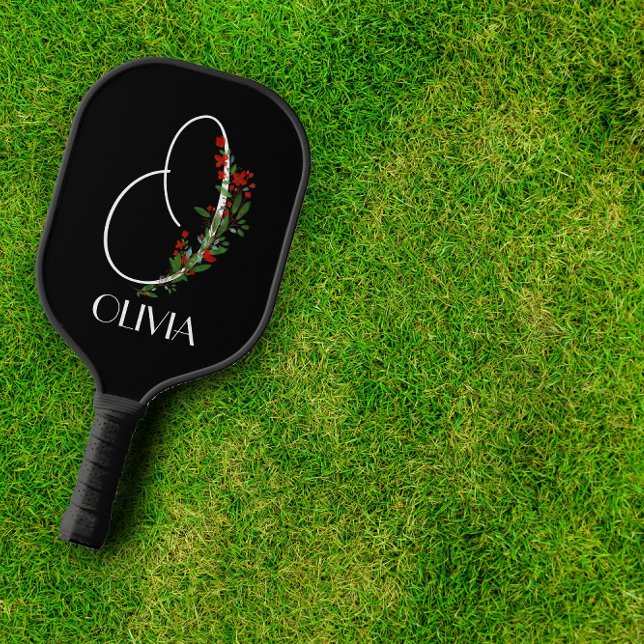 Watercolor monogram  O black Pickleball Paddle (Creator Uploaded)