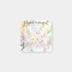Watercolor monogram pink yellow Spring flowers Post-it Notes