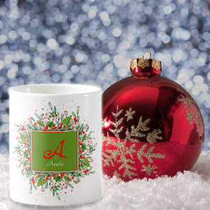 Watercolor monogram Red Christmas Coffee Mug